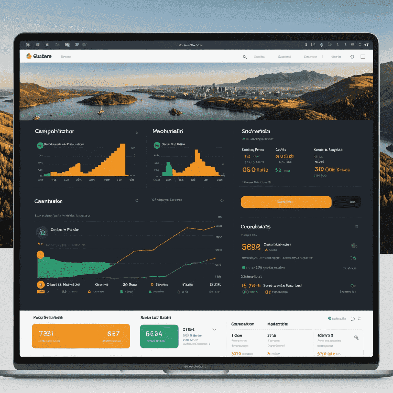 Interfaz de usuario de la plataforma de eventos virtuales mostrando un panel de control con estadísticas de participación, chat en vivo y transmisión de video