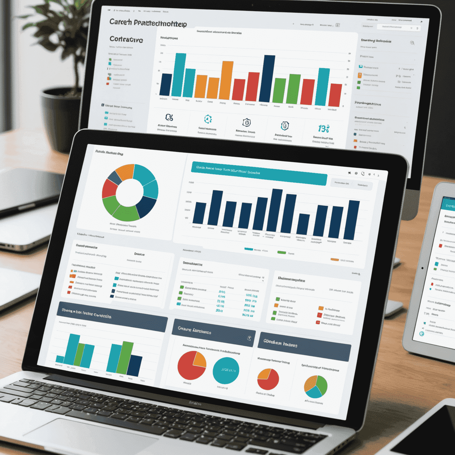 Dashboard de análisis de eventos mostrando gráficos de participación, estadísticas de asistencia y métricas de ROI para una conferencia virtual