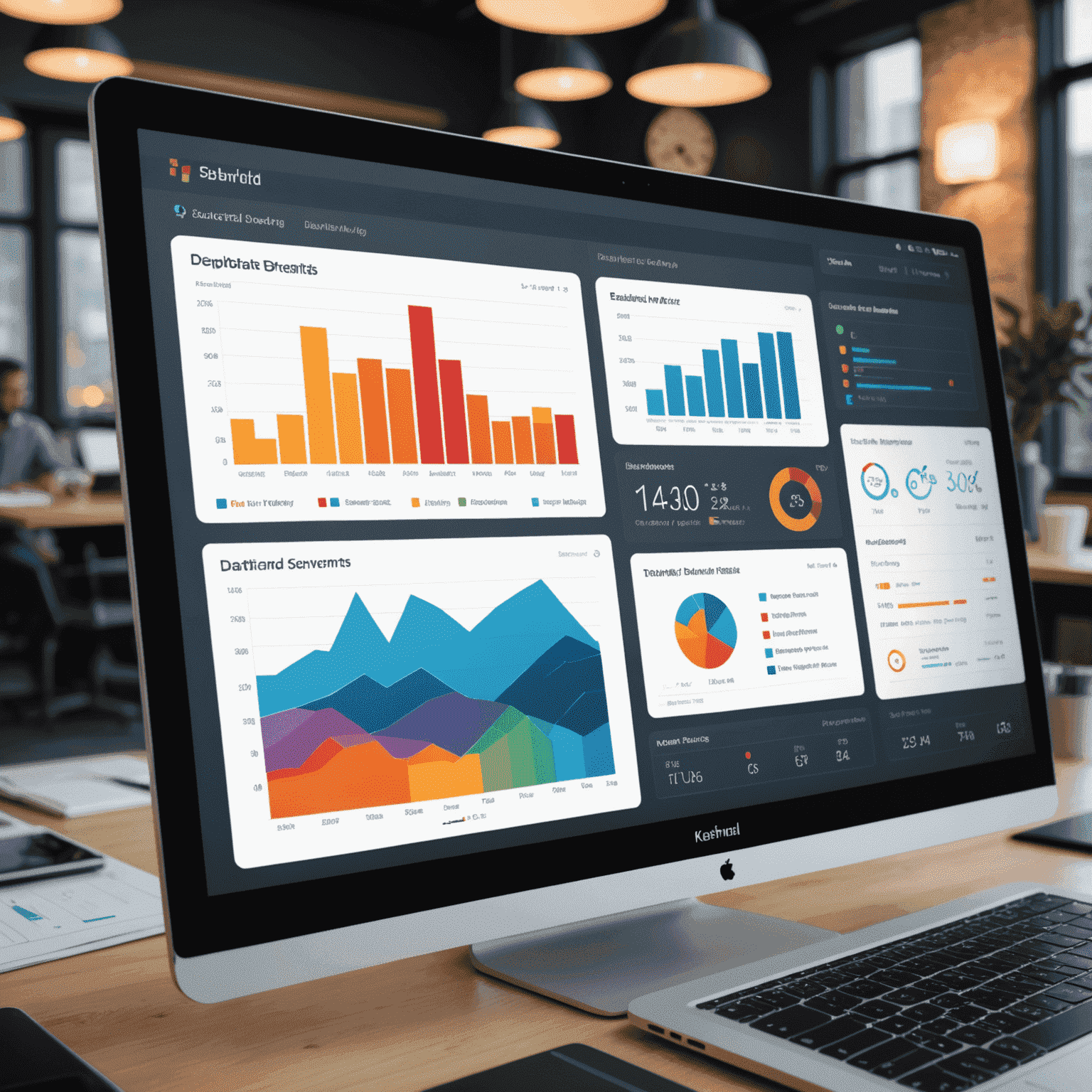 Imagen de un dashboard de análisis de eventos con gráficos interactivos, mapas de calor y métricas de engagement en una interfaz moderna